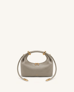Ellie Faux Suede Metal Ring Embellished Top Handle Bag - Grey