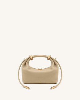 Ellie Metal Ring Embellished Top Handle Bag - Beige