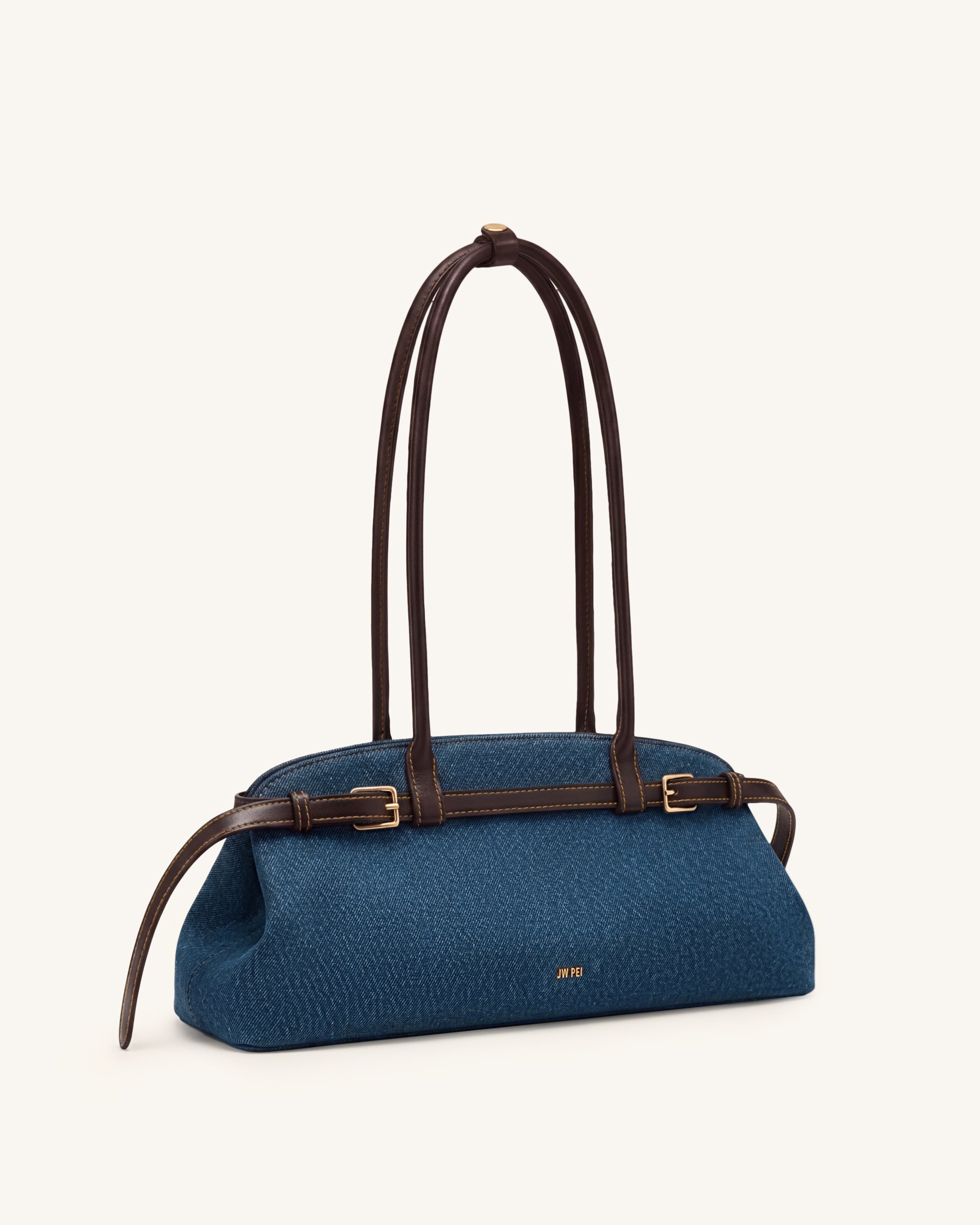Arden Belt Detail East-West Shoulder Bag - Dark Brown
