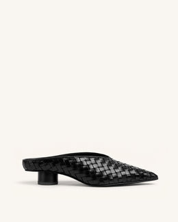 Helena Woven Textured Pointed Toe Mules - Black
