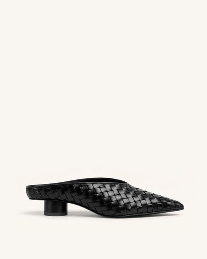 Helena Woven Textured Pointed Toe Mules - Burgundy