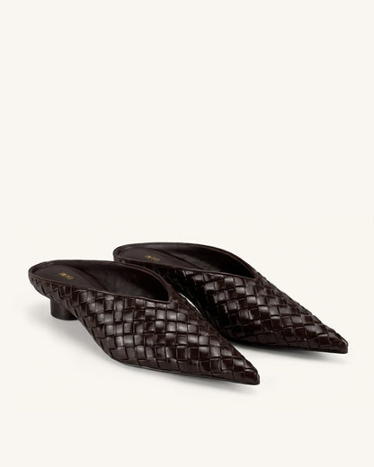 Helena Woven Textured Pointed Toe Mules - Black