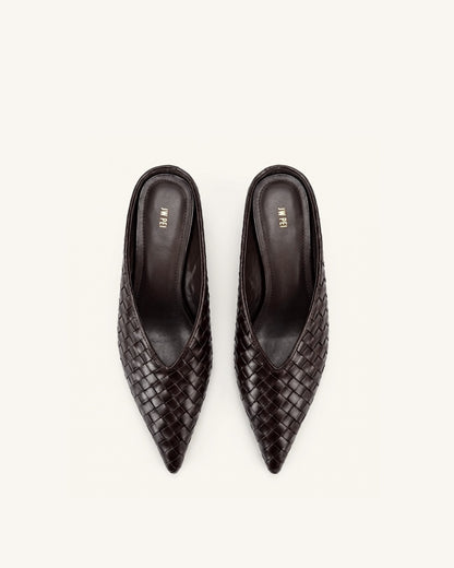 Helena Woven Textured Pointed Toe Mules - Black