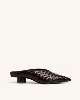Helena Woven Textured Pointed Toe Mules - Burgundy