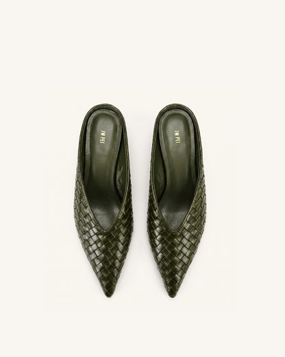 Helena Woven Textured Pointed Toe Mules - Black