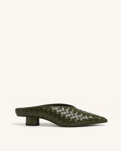Helena Woven Textured Pointed Toe Mules - Black