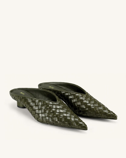 Helena Woven Textured Pointed Toe Mules - Black