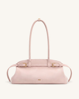 Arden Faux Suede Belt Detail East-West Shoulder Bag - Pink