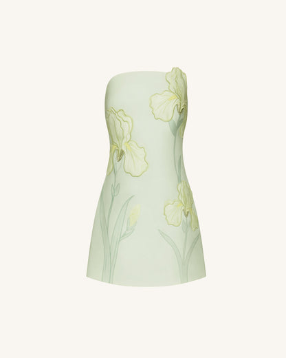 Iris Floral Print Strapless Dress - Green
