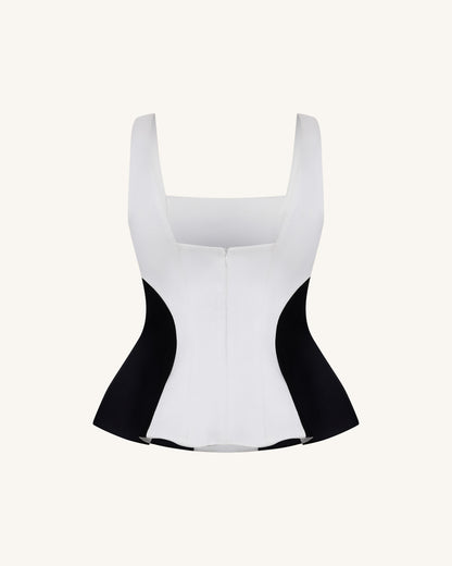 Monochrome Paneled Square-Neck Peplum Top - Black