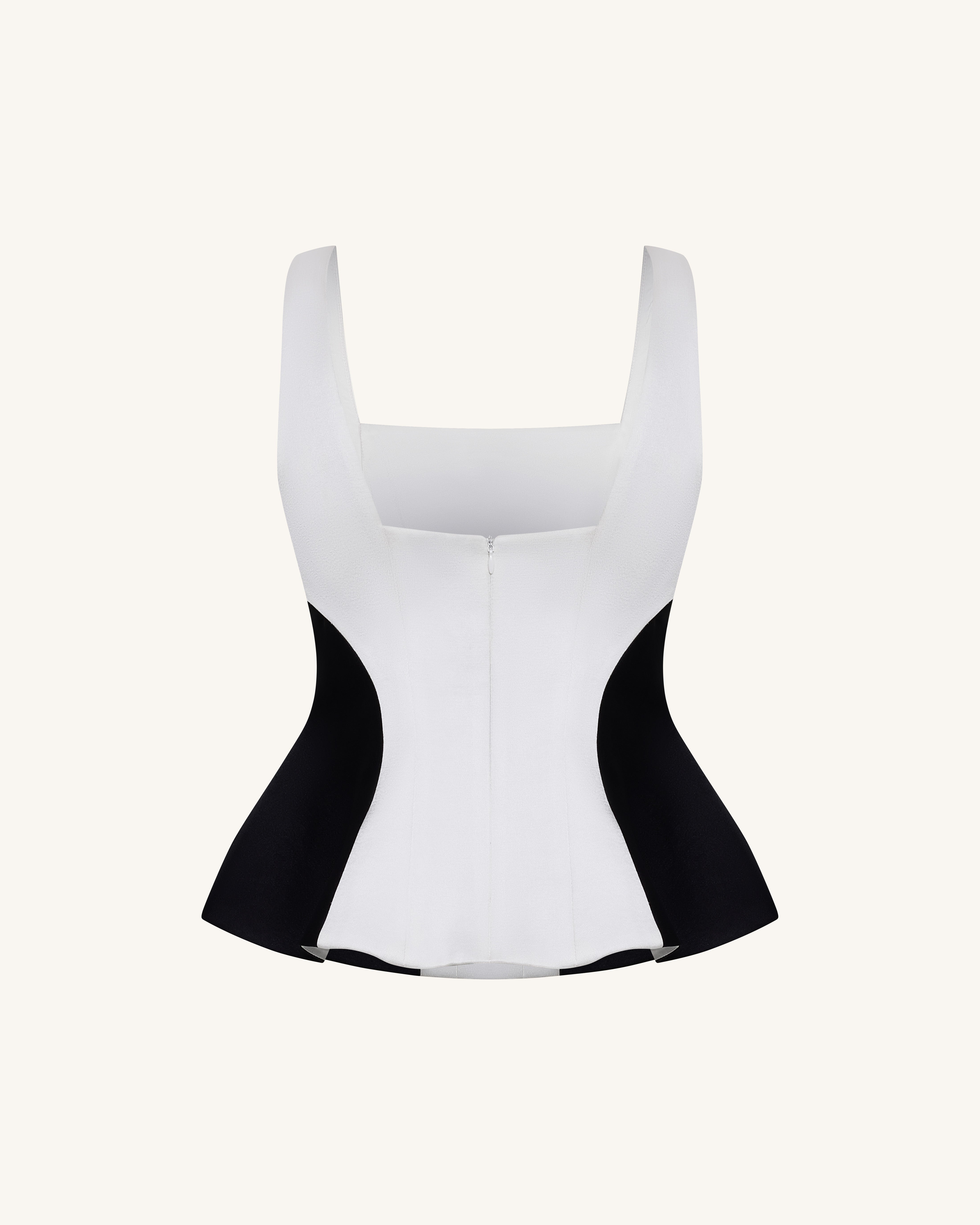 Monochrome Paneled Square-Neck Peplum Top - Black