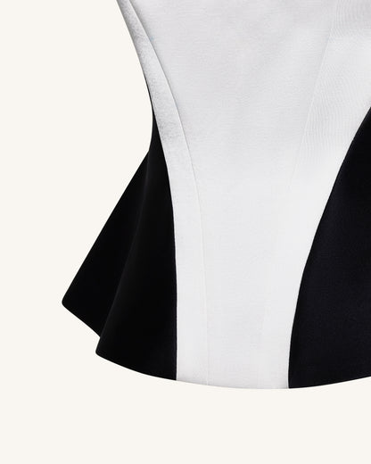 Monochrome Paneled Square-Neck Peplum Top - Black