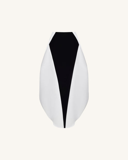 Monochrome Paneled Structured Pannier Maxi Skirt - Black