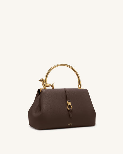 Bruna Dachshund Metal Handle Top Handle Bag - Dark Brown
