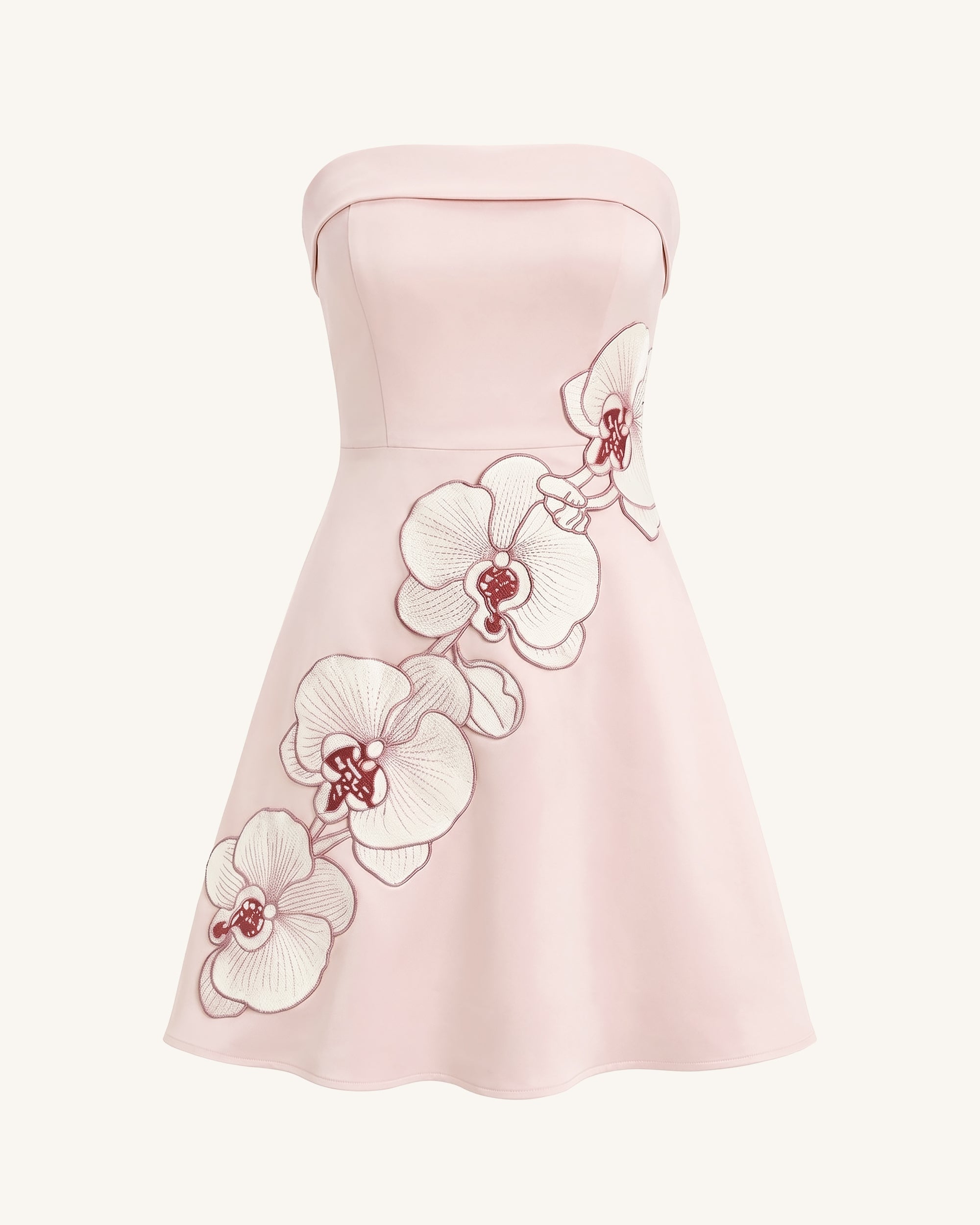 Orchid Embroidered Strapless A-Line Midi Dress - Pale Yellow