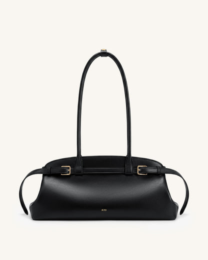 Arden Belt Detail East-West Shoulder Bag - Blue Denim