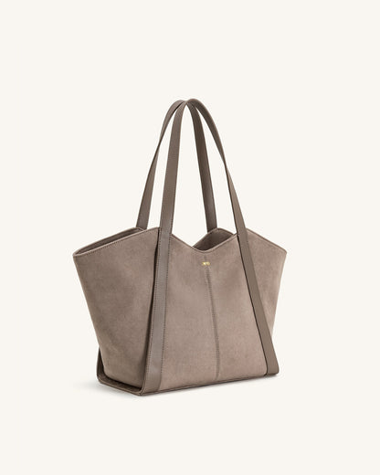 Kiana Large Capacity Faux Suede Tote Bag - Taupe
