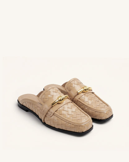 Elowen Woven Horsebit Mule Loafers - Black