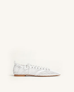 Ava Lace-Up Mesh Flats - White
