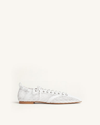 Ava Lace-Up Mesh Flats - Burgundy