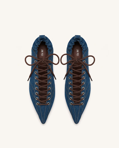 Ava Lace-Up Flats - Denim Blue
