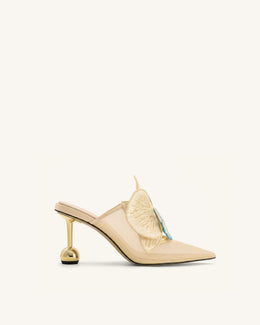 Sofia Orchid Sphere Heel Mules - Beige