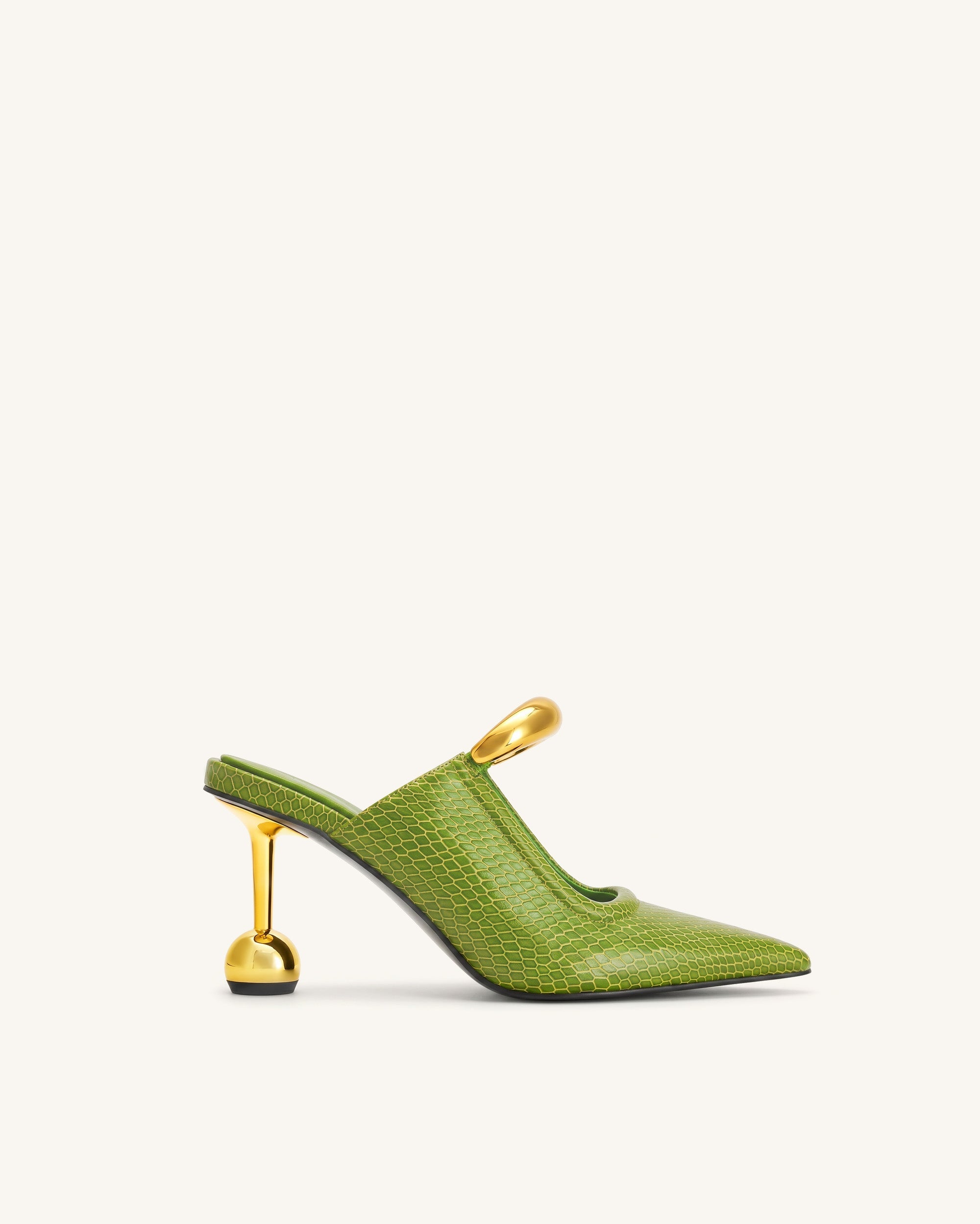 Sofia Metal Accent Sphere Heel Mules - Green