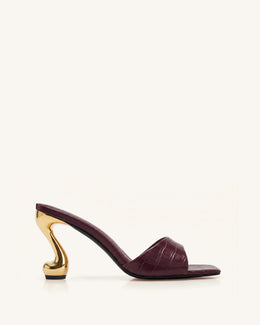Hannah Croc-Embossed Heel Mules - Burgundy