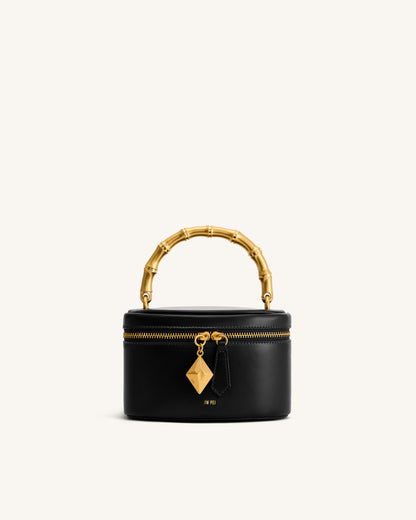 Natalie Metal Geometric Pendant Handle Bag - Black
