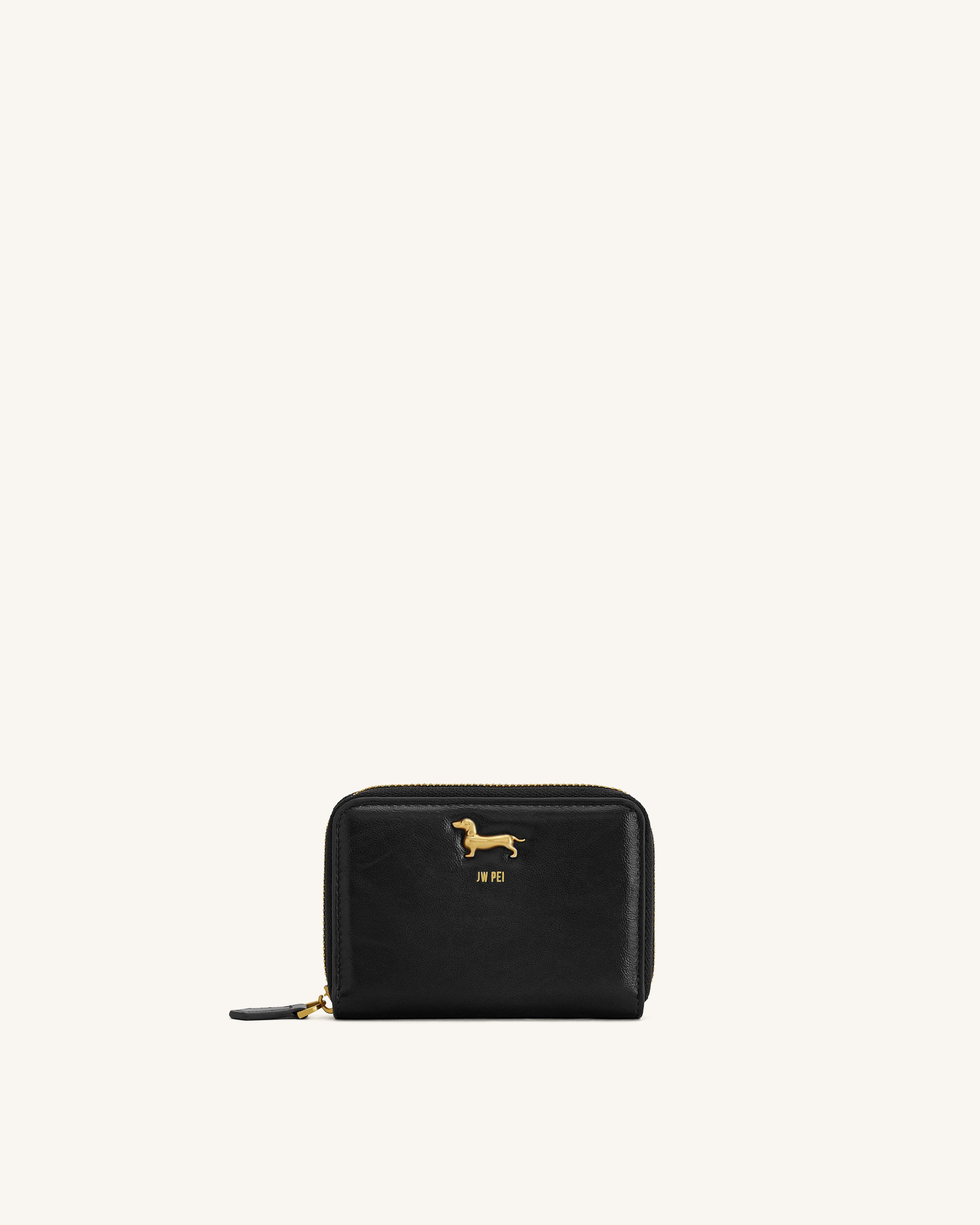 Maeve Dachshund Metal Emblem Zip Wallet - Chocolate