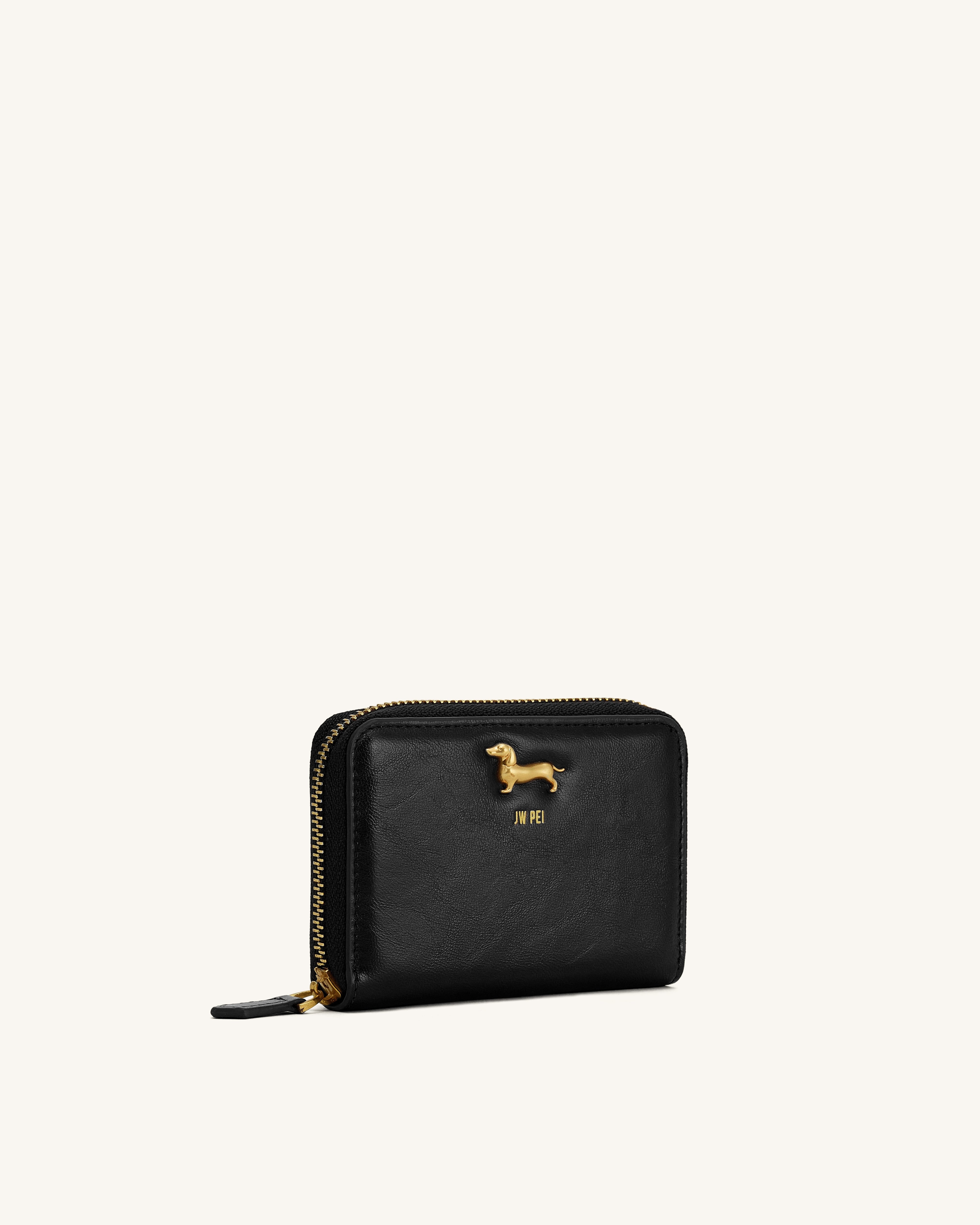 Maeve Dachshund Metal Emblem Zip Wallet - Black