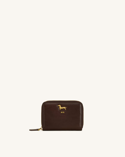 Maeve Dachshund Metal Emblem Zip Wallet - Black