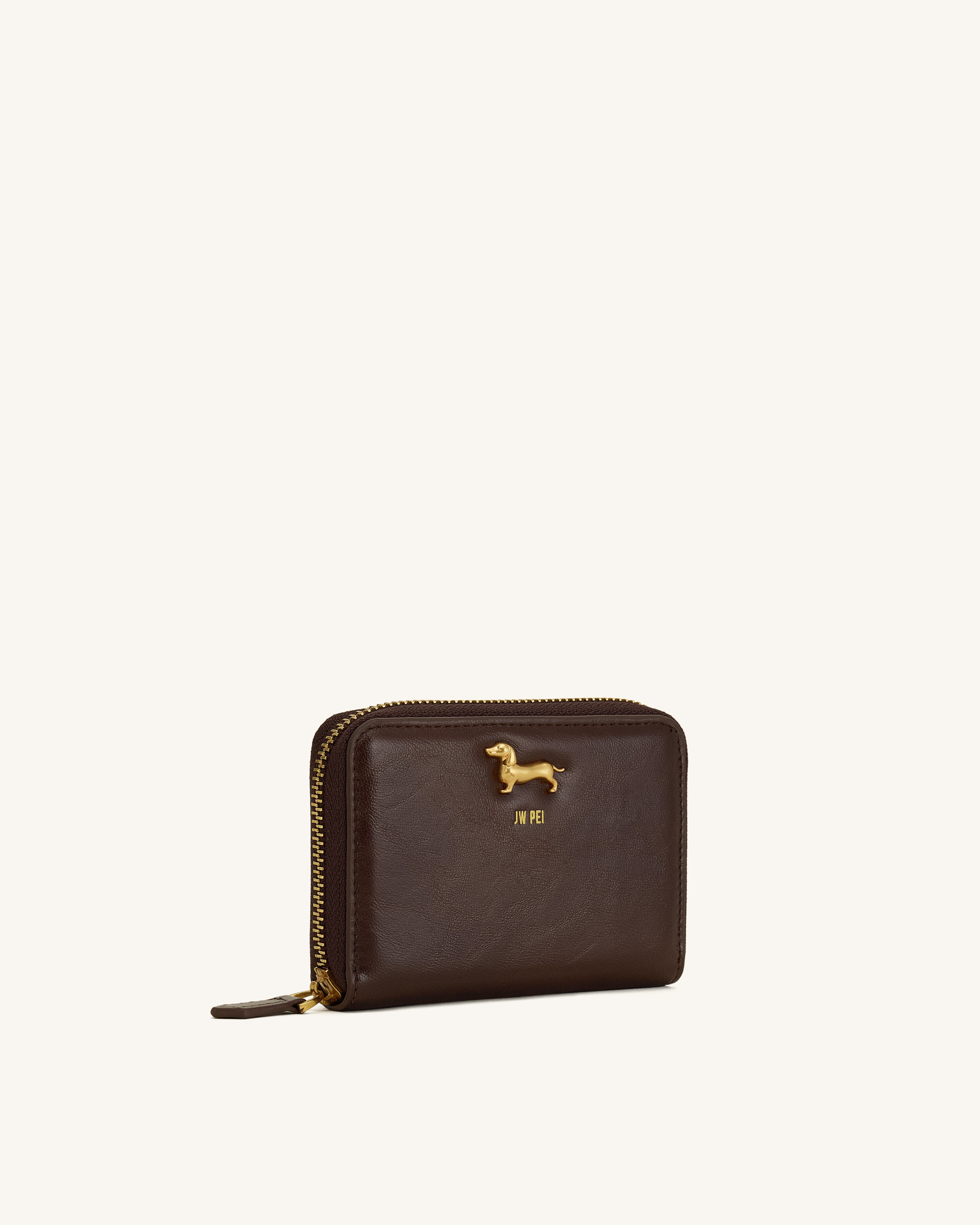 Maeve Dachshund Metal Emblem Zip Wallet - Black