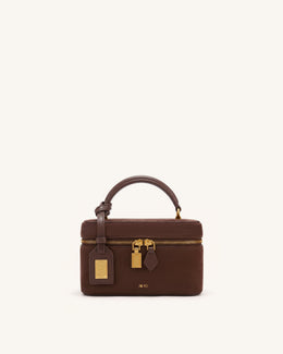 Cleo Faux Suede Box Shape Top Handle Bag - Chocolate Brown