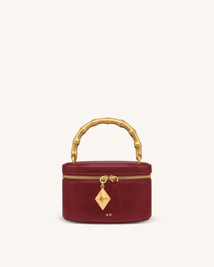 Natalie Metal Geometric Pendant Handle Bag - Burgundy