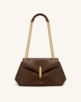 Valerie Chain Flap Shoulder Bag - Dark Brown