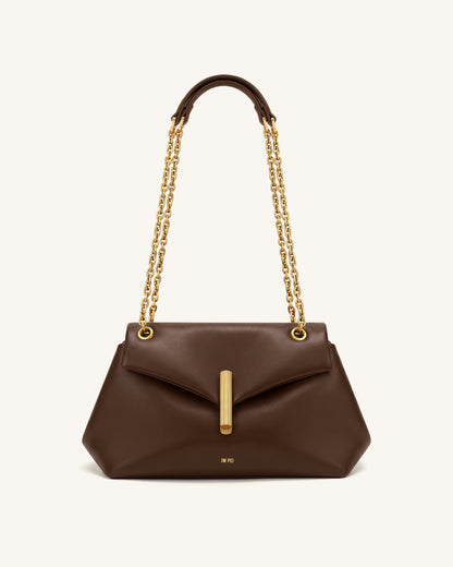 Valerie Chain Flap Shoulder Bag - Dark Brown