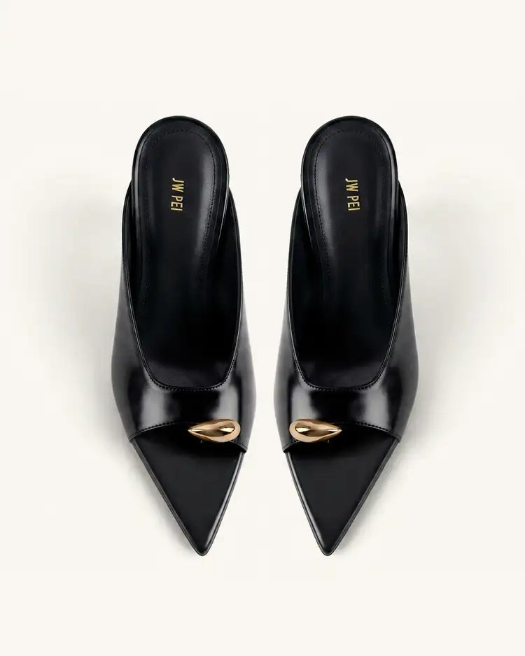 Noemi Pointed-Toe Mule Heels - Black