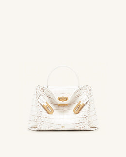 Rhea Small Double Buckle Shoulder Bag - White Croc