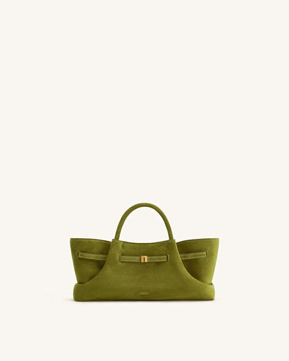 Maeve Dachshund Metal Charm Faux Suede Tote Bag - Blue