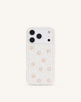 Pearl Embellished Phone Case - White