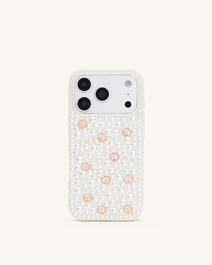 Pearl Embellished Phone Case - White