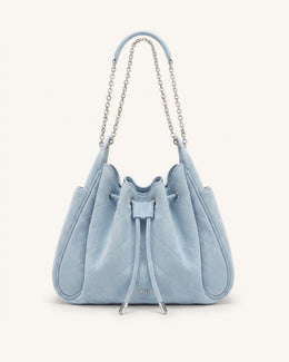 Rowan Faux Suede Quilted Chain Bucket Bag - Blue