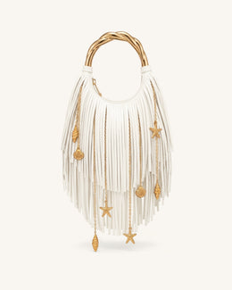 Chloe Metal Handle Fringe Top Handbag - Off White