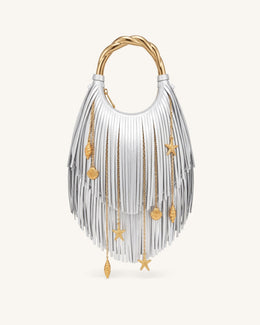 Chloe Metal Handle Fringe Top Handbag - Silver