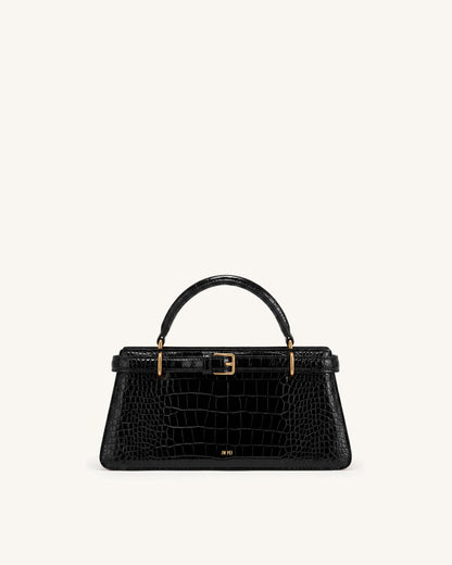 Elena Classic Top Handle Bag - Black Croc