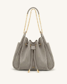 Rowan Faux Suede Quilted Chain Bucket Bag - Gray