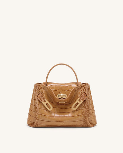 Rhea Small Double Buckle Shoulder Bag - Grey Croc