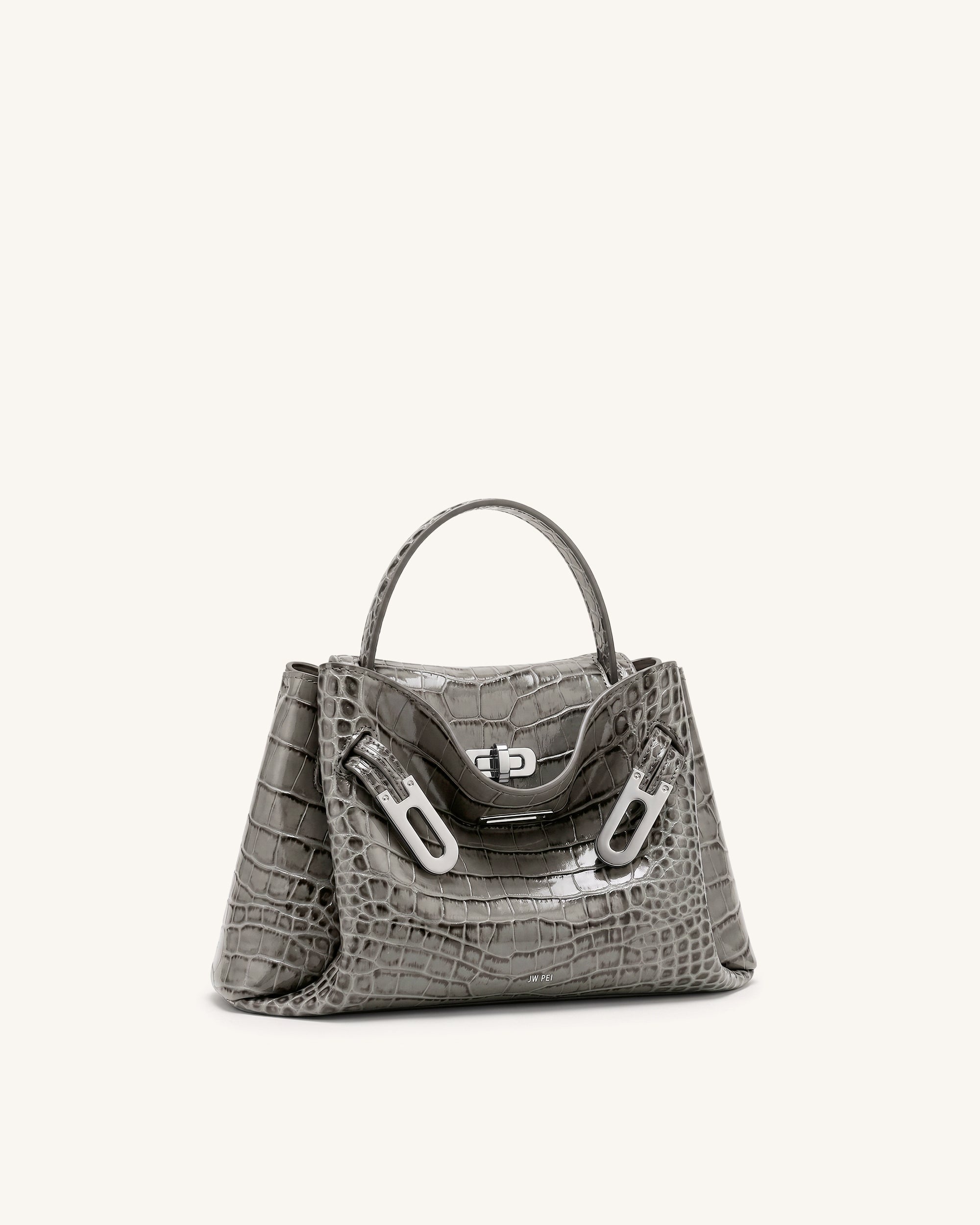 Rhea Small Double Buckle Shoulder Bag - Light Brown Croc