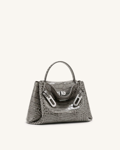 Rhea Small Double Buckle Shoulder Bag - Light Brown Croc